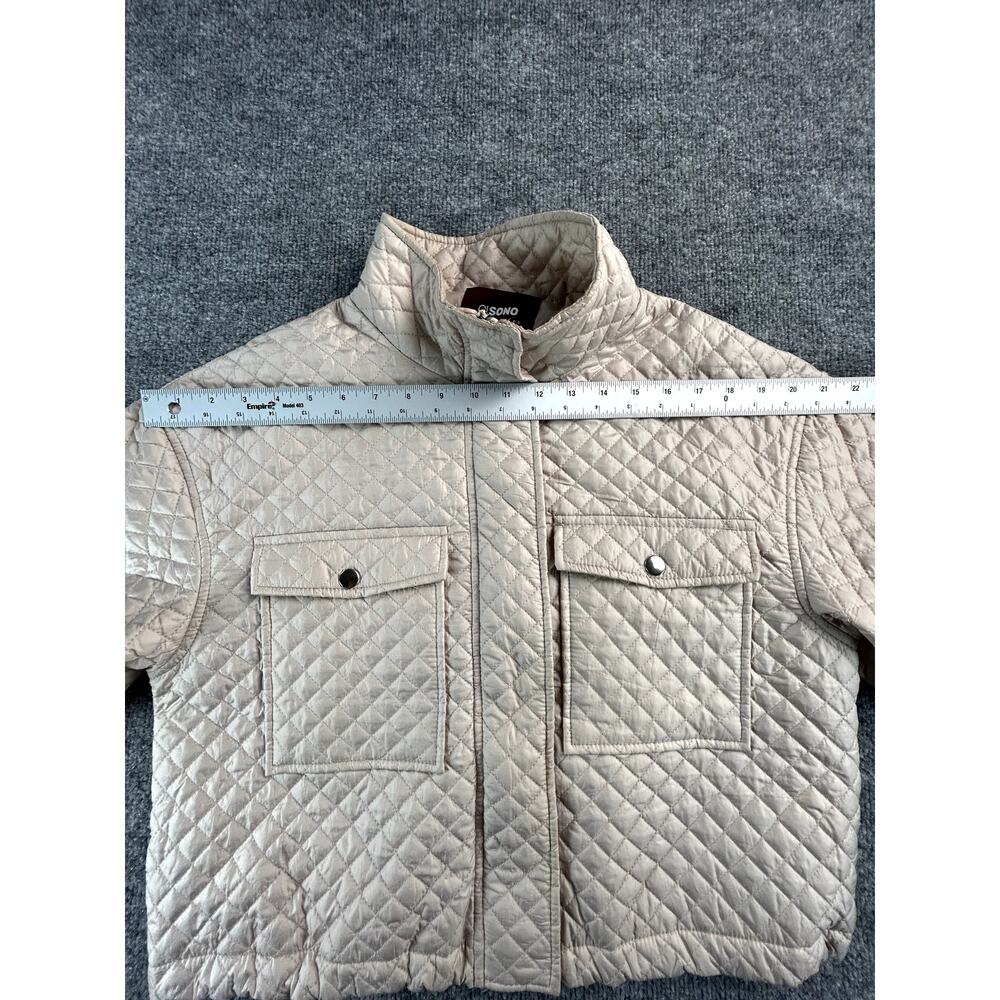 Cisono Los Angeles WM Quilted Puffer Jacket Beige Cropped Zip Coat Size Large - Picture 4 of 9